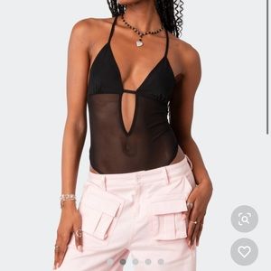 Edikted Alva Open Back Sheer Mesh Bodysuit